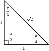 Special triangle that has side lengths 1, 1, square root 2.