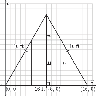 The bottom of the vertical line bisecting the triangle, captial H, will occur at the point (8,0).