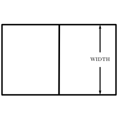 A rectangle divided into two equal rectangles with the width going the same way as the dividing line