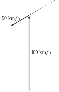 Finding the resultant and direction where the other two sides are 400 km/h and 50 km/h.